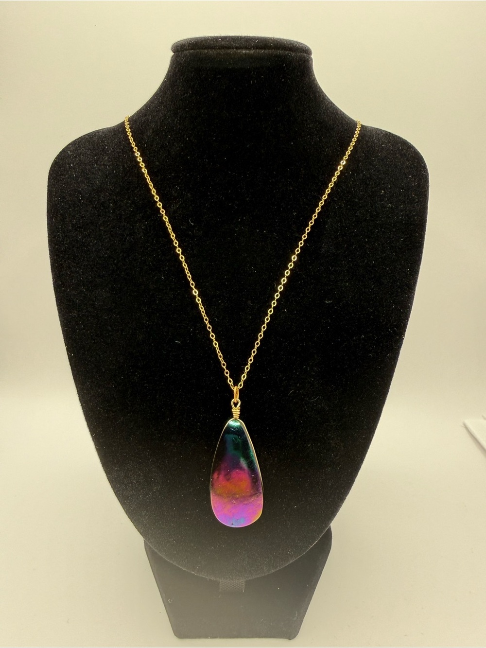 14K GF (Gold Filled) 24”Chain Multicolor Teardrop Pendant